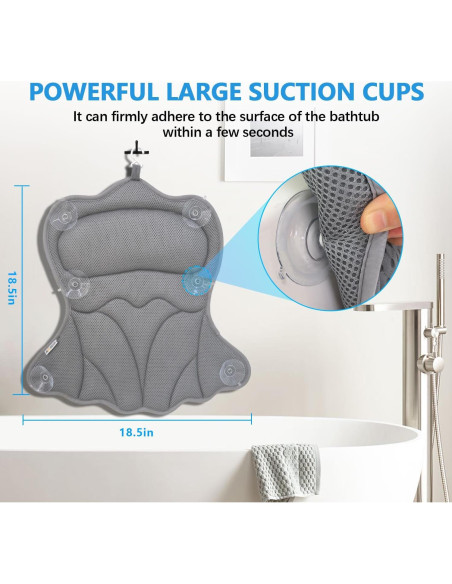 Almohada de Baño REEZEIVI con Ventosas Antideslizantes Gris Almohada de Baño REEZEIVI con Ventosas Antideslizantes Gris