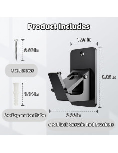 Paquete de 6 Soportes Universales para Varillas de Cortina - Daisyfang, Negro 2