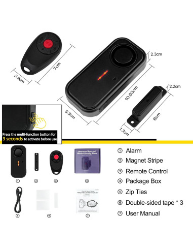 Alarma Inalámbrica de Puerta NineLeaf 108dB Control Remoto 20Pack