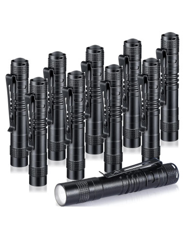 Linterna Mini LED Hortsun 10 Pcs con Clip 9 cm Negra