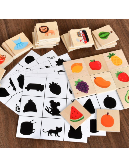 Juego de emparejamiento de sombras WNWL de madera rojo 3-5 años Juego de emparejamiento de sombras WNWL de madera rojo 3-5 años