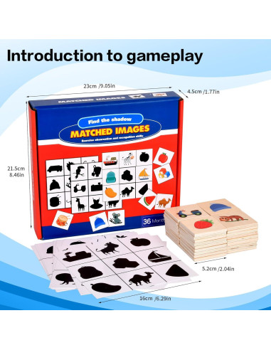 Juego de emparejamiento de sombras WNWL de madera rojo 3-5 años