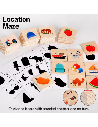 Juego de emparejamiento de sombras WNWL de madera rojo 3-5 años