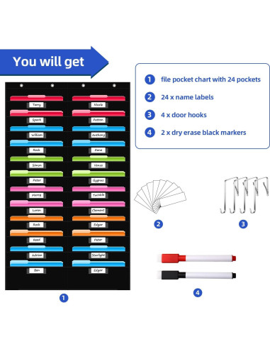 Organizador de Pared REGELETO 24 Bolsillos Negro para Oficina