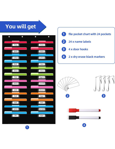 Organizador de Pared REGELETO 24 Bolsillos Negro para Oficina