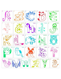 Plantillas de Letras de Animales Kaemi - 26 Pcs Reutilizables