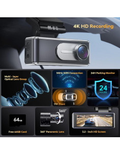 Cámara de tablero dual 4K Csyibeielec con GPS y WiFi 5G 2