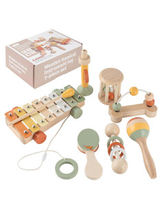 Set de Instrumentos Musicales de Madera Vinjoe - 7 Piezas para Bebés