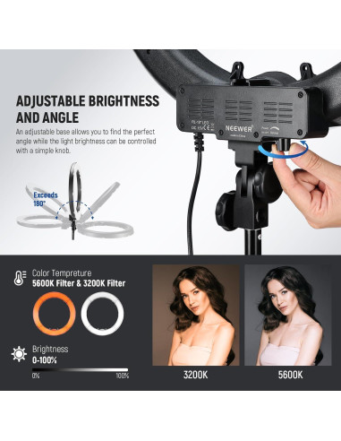 Kit de Luz de Anillo NEEWER 18" 55W LED 5600K con Soporte y Accesorios