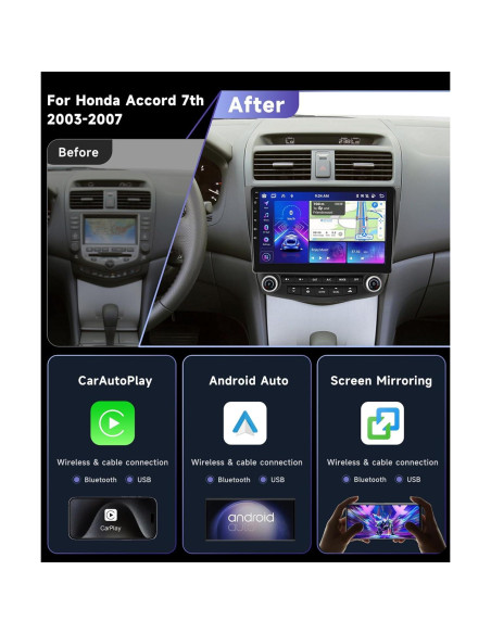 Estéreo de coche Podofo 8Core 4G 64G para Honda Accord 2003-2007