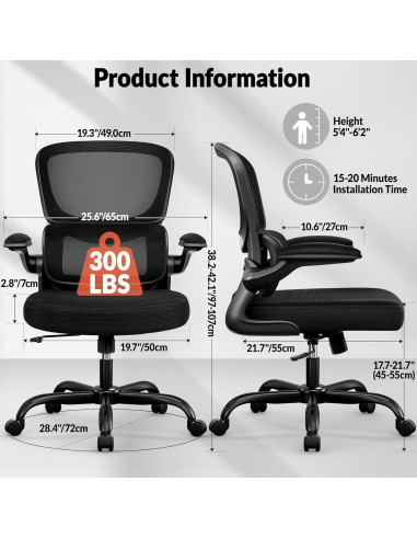 Silla de Oficina Ergonómica BESTFAIR con Soporte Lumbar Negro