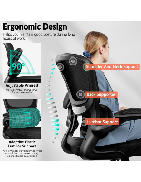 Silla de Oficina Ergonómica BESTFAIR con Soporte Lumbar Negro