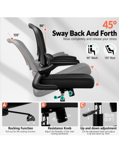 Silla de Oficina Ergonómica BESTFAIR con Soporte Lumbar Negro