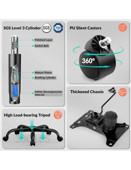 Silla de Oficina Ergonómica BESTFAIR con Soporte Lumbar Negro