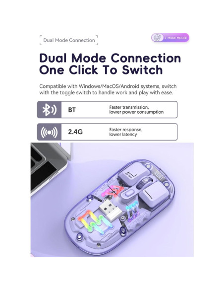 Ratón Inalámbrico Diyeeni RGB Transparente 1600 DPI Recargable