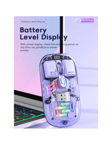 Ratón Inalámbrico Diyeeni RGB Transparente 1600 DPI Recargable