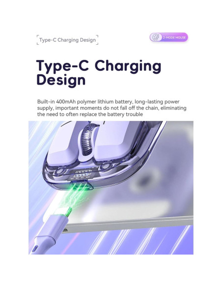 Ratón Inalámbrico Diyeeni RGB Transparente 1600 DPI Recargable