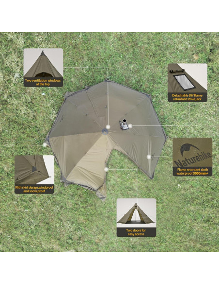 Tienda Teepee Naturehike Ranch Fire 6 Personas Impermeable