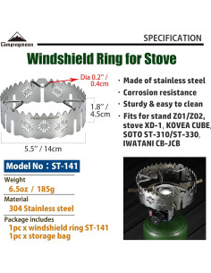 Parabrisas Anillo para Estufa de Gas Camping Moon ST-141 2