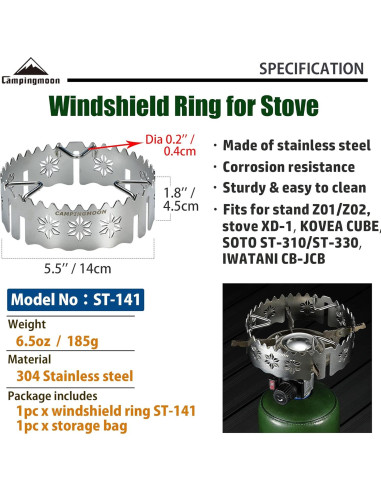Parabrisas Anillo para Estufa de Gas Camping Moon ST-141