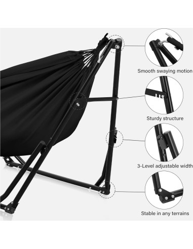 Hamaca 2 en 1 OVA STL KUY con soporte portátil 217 kg negro