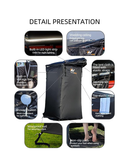 Tienda de Ducha Portátil BAMACAR RTT para Camping SUV 199 cm