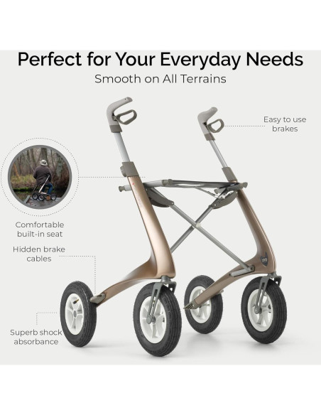 Andador Rollator Carbon Overland byACRE - Ligero 6.7 kg, Plegable