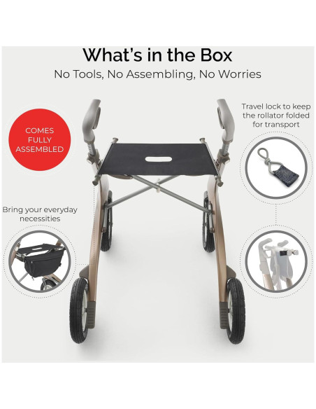 Andador Rollator Carbon Overland byACRE - Ligero 6.7 kg, Plegable