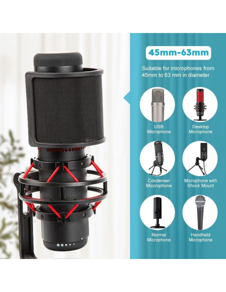 Filtro Po-p para micrófono negro con 3 capas de protección