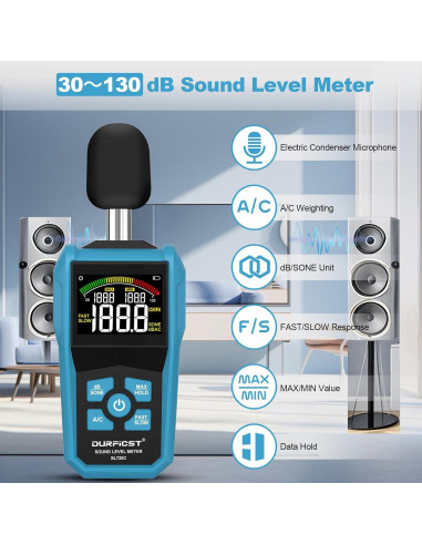 Medidor de Decibelios DURFICST SL720C con Pantalla LCD Color