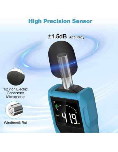 Medidor de Decibelios DURFICST SL720C con Pantalla LCD Color