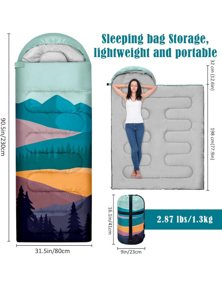 Saco de dormir AuSletie 3 estaciones impermeable 228.6x80cm