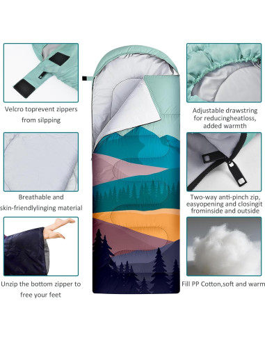 Saco de dormir AuSletie 3 estaciones impermeable 228.6x80cm