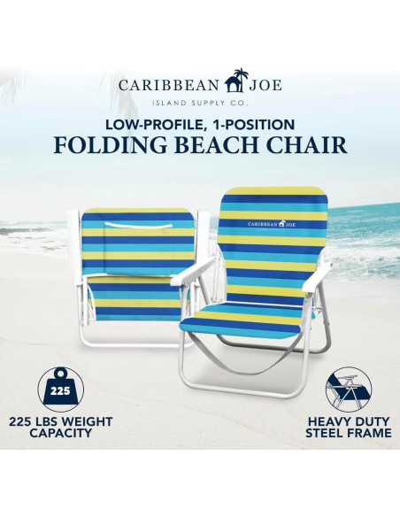 Silla de Playa Plegable Caribbean Joe Rayas Negras 1 Posición Silla de Playa Plegable Caribbean Joe Rayas Negras 1 Posición
