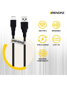 Cable USB 2.0 BRENDAZ Tipo-C a Tipo-A 3A 480Mbps 2