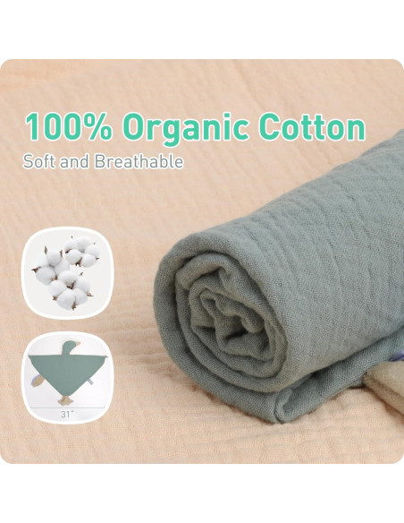 Manta Lovey Knirose de Algodón Orgánico para Bebés Verde Guisante