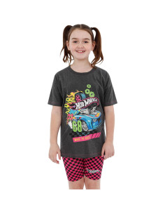 Conjunto camiseta y pantalones cortos Hot Wheels para niñas - Gris 12 2