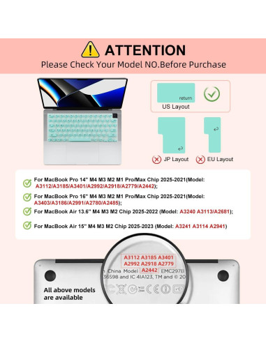 Cubierta de Teclado WYGCH para Uñas Largas - MacBook Pro/Air