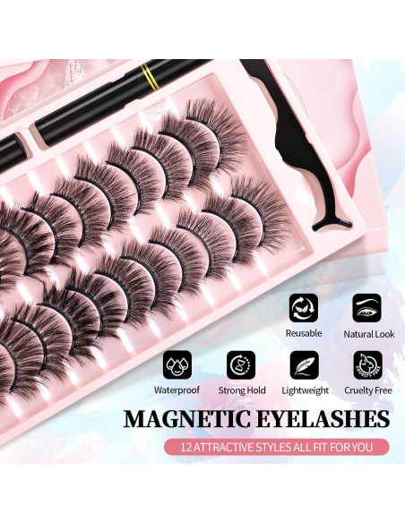 Kit de Pestañas Magnéticas YMOJIA 12 Pares 3D Reutilizables