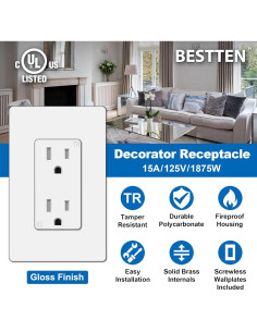 Toma de Corriente Decorativa BESTTEN 15A Blanca UL Listada 2