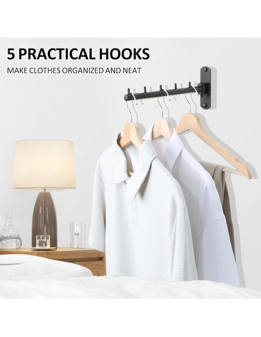 Perchero Plegable Mooche Montado en Pared 5 Ganchos Negro