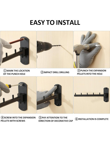 Perchero Plegable Mooche Montado en Pared 5 Ganchos Negro