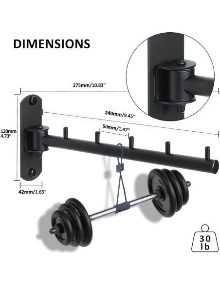 Perchero Plegable Mooche Montado en Pared 5 Ganchos Negro
