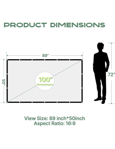 Pantalla de Proyector AAJK 100" Plegable 16:9 Lavable
