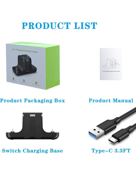 Estación de Carga 6-en-1 FANPL para Nintendo Switch y Joy-Con