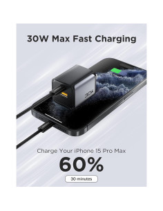 Cargador USB C PISEN 30W Doble Puerto PD QC 3.0 2