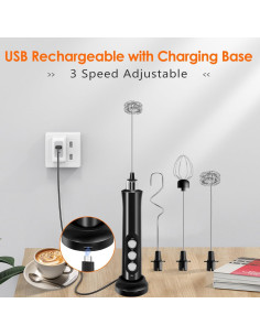 Espumador de Leche Recargable Styuanmmy con 3 Varillas Inoxidable 2