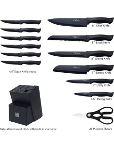 Juego de cuchillos de cocina HUNTER.DUAL 15 Pcs con bloque autoafilable 2