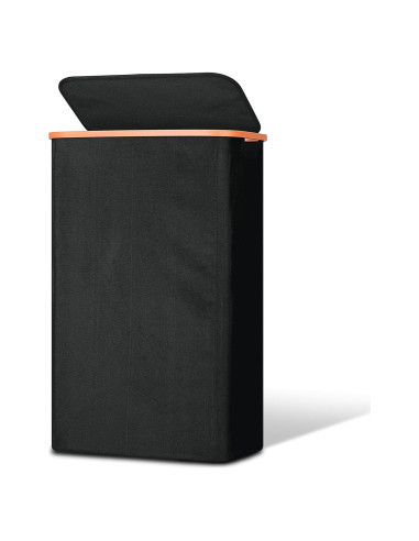 Cesta de lavandería delgada Vincona 75L con tapa negra