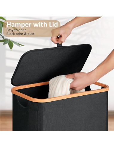 Cesta de lavandería delgada Vincona 75L con tapa negra